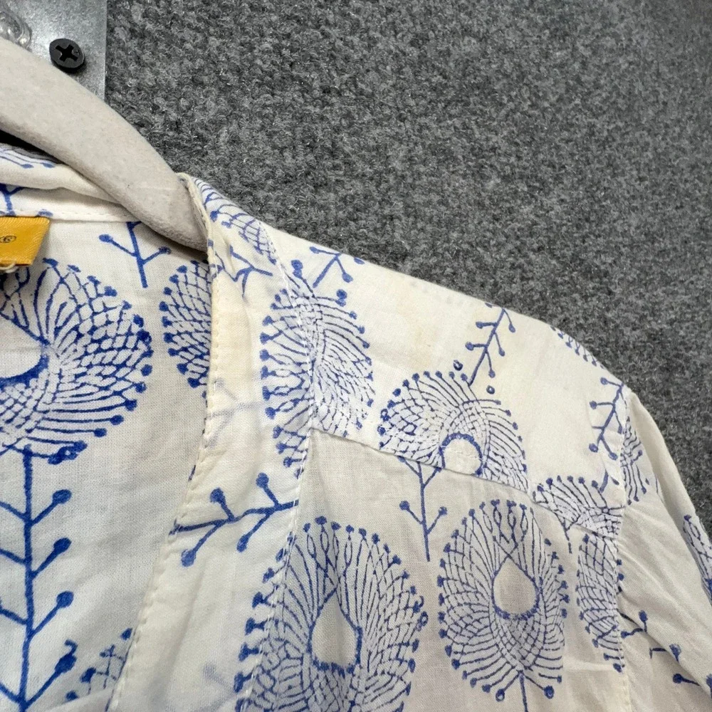 Roberta Roller Rabbit Kurta Women Small White Blue Block Print Cotton Tunic Top